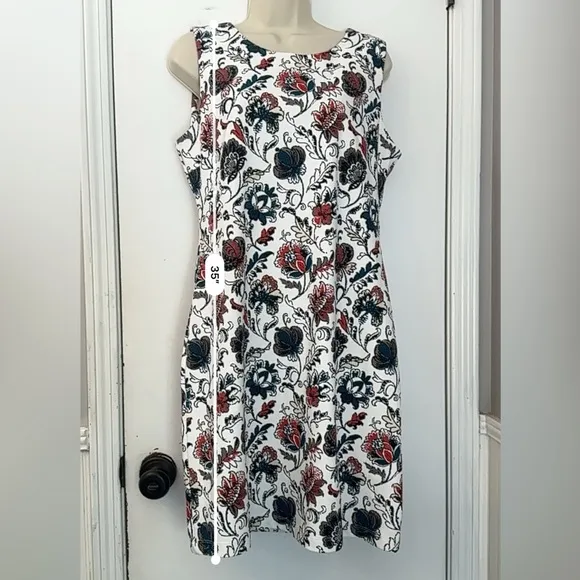 Grayson Women’s Size M Floral Sleeveless Dress White Red Blue Cotton Blend