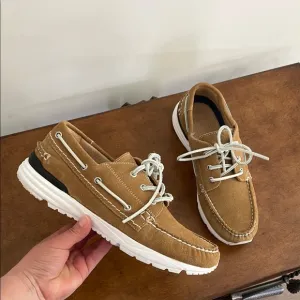 Greats Brand Men's Brooklyn Boat Suede Shoes Sz 9.5Nubuck Vibram Tan Leather