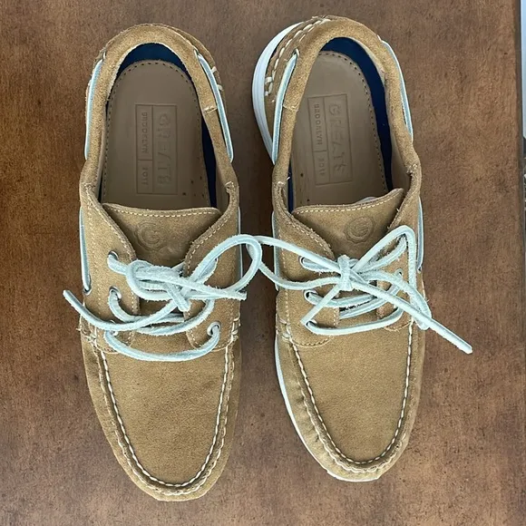 Greats Brand Men's Brooklyn Boat Suede Shoes Sz 9.5Nubuck Vibram Tan Leather