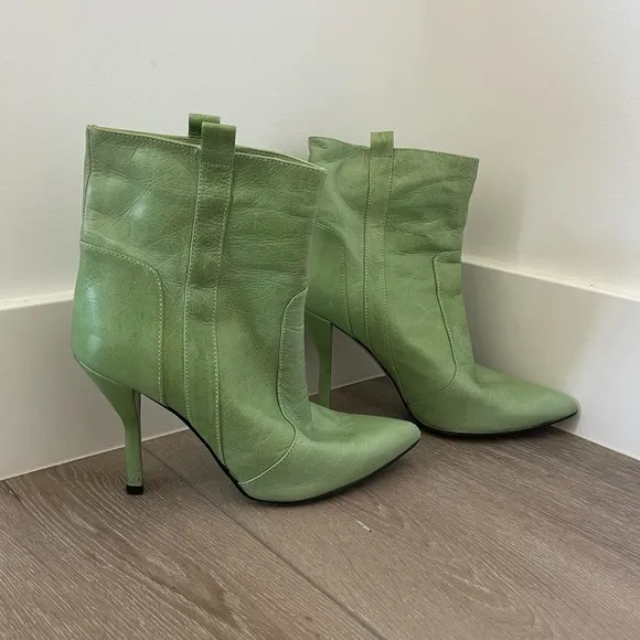 Green Noe of Antwerp High Heeled Leather Boots Made in Italy sz 6.5