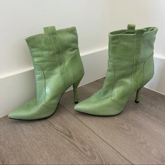 Green Noe of Antwerp High Heeled Leather Boots Made in Italy sz 6.5