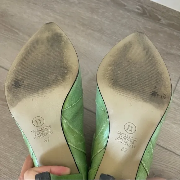 Green Noe of Antwerp High Heeled Leather Boots Made in Italy sz 6.5