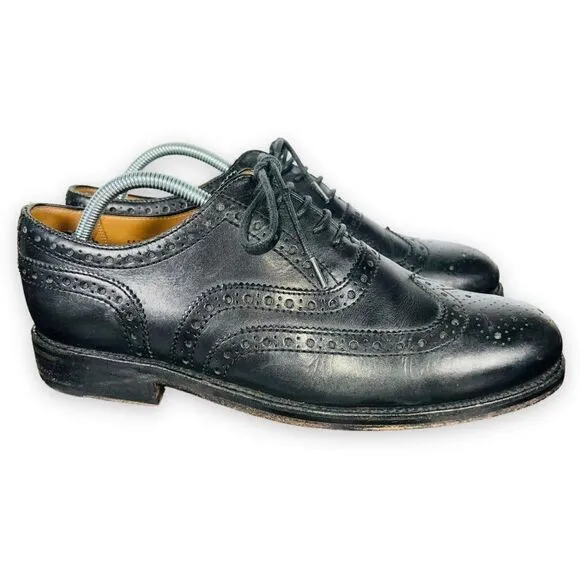 Grenson England Stanley Wingtip Brogue Oxford Black Leather 5033 Men's US 9.5 G