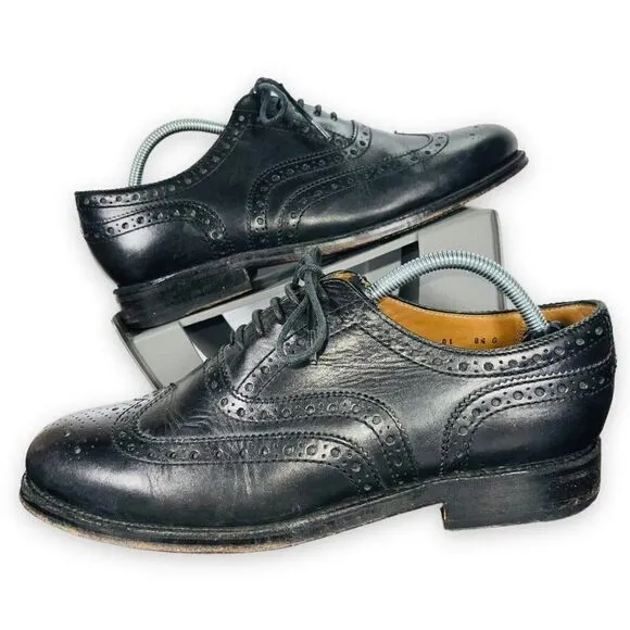 Grenson England Stanley Wingtip Brogue Oxford Black Leather 5033 Men's US 9.5 G