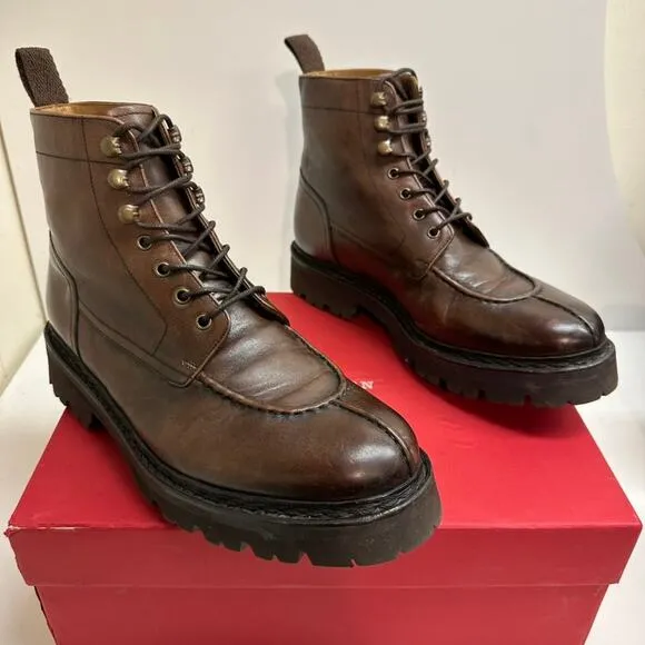 Grenson Jonah Brown Leather Moc Toe Lace Up Boots Made in England UK 9 / US 10