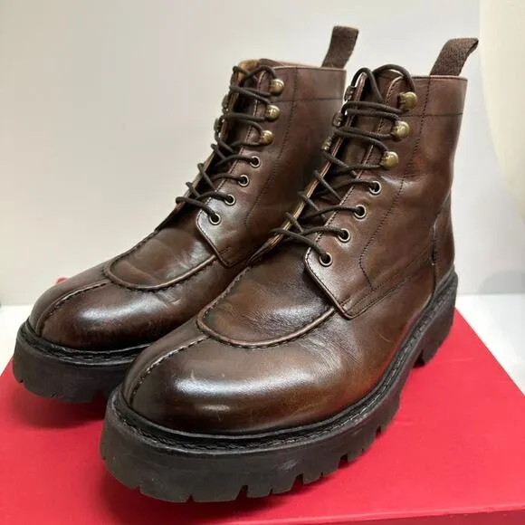 Grenson Jonah Brown Leather Moc Toe Lace Up Boots Made in England UK 9 / US 10