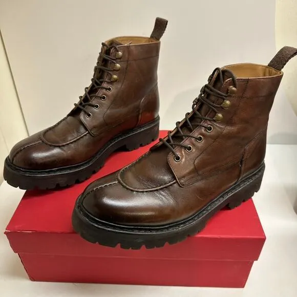 Grenson Jonah Brown Leather Moc Toe Lace Up Boots Made in England UK 9 / US 10
