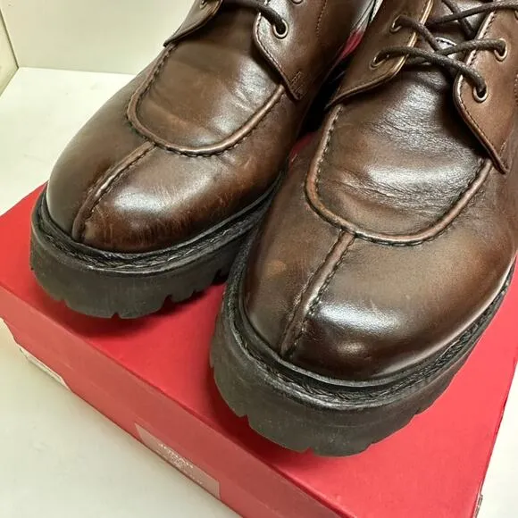 Grenson Jonah Brown Leather Moc Toe Lace Up Boots Made in England UK 9 / US 10