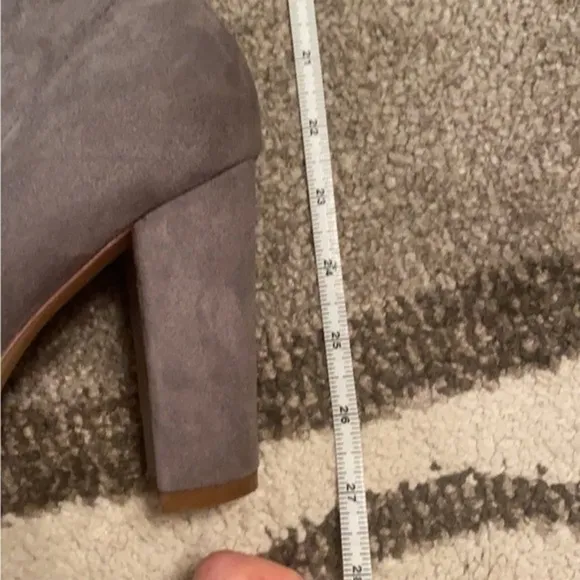 Grey faux suede thigh high heeled boots