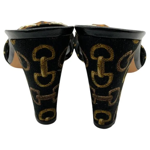 Gucci Black Canvas Slide Sandals with Bamboo Bit
