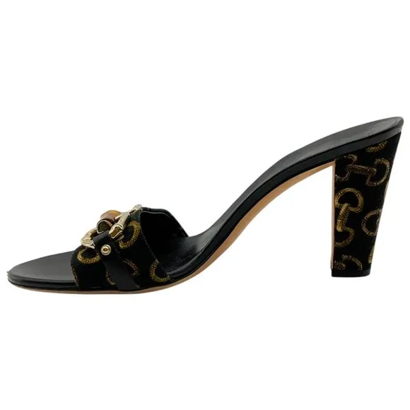 Gucci Black Canvas Slide Sandals with Bamboo Bit