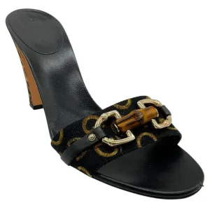 Gucci Black Canvas Slide Sandals with Bamboo Bit