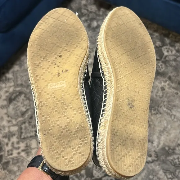 Gucci Black Espadrille Leather Flats