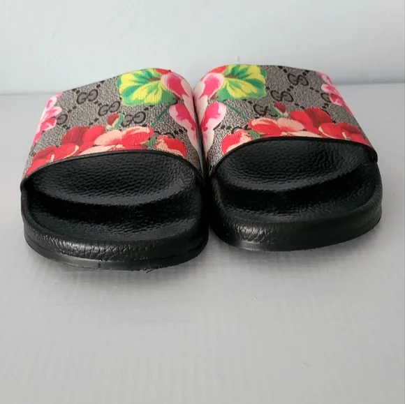 Gucci Blooms Supreme Floral Canvas GG Slide Sandals 7/8