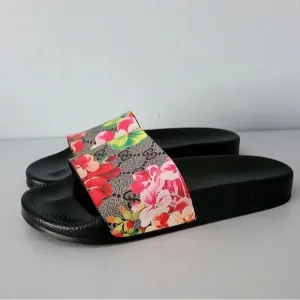 Gucci Blooms Supreme Floral Canvas GG Slide Sandals
