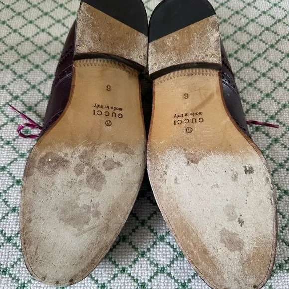 Gucci Brown and Pink Oxford Derbys with Brogue Detailing men’s size 6