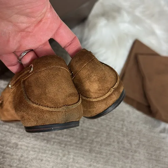 Gucci Brown Suede Moccasin Ballet Flat Gold Tassle Loafer Shoes 8