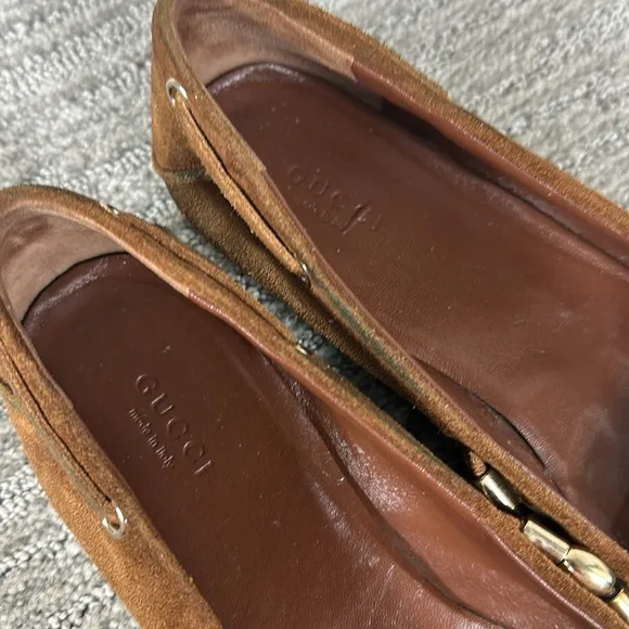 Gucci Brown Suede Moccasin Ballet Flat Gold Tassle Loafer Shoes 8