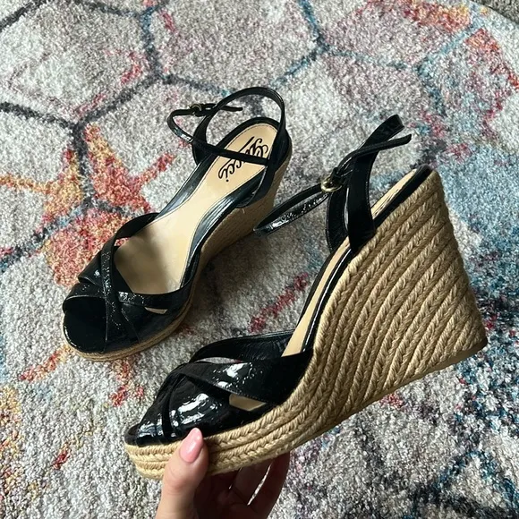 GUCCI GG Microguccissima Black Patent Leather Espadrille Wedges - 41.5