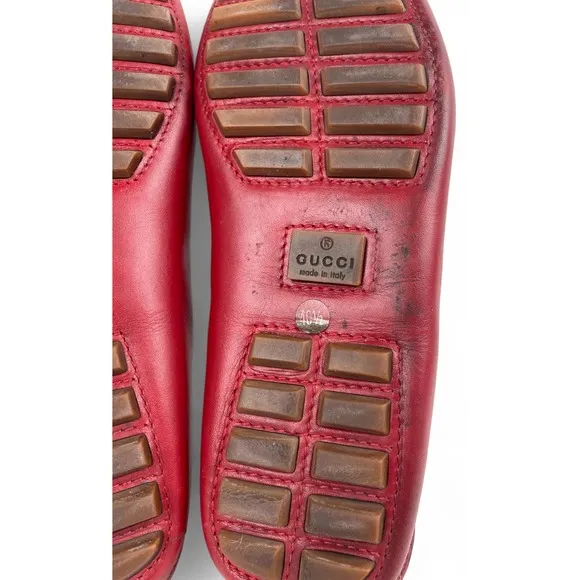 Gucci Loafers Womens 40.5 US 10.5 Red Leather Bamboo Horsebit Shoes Flats Luxury