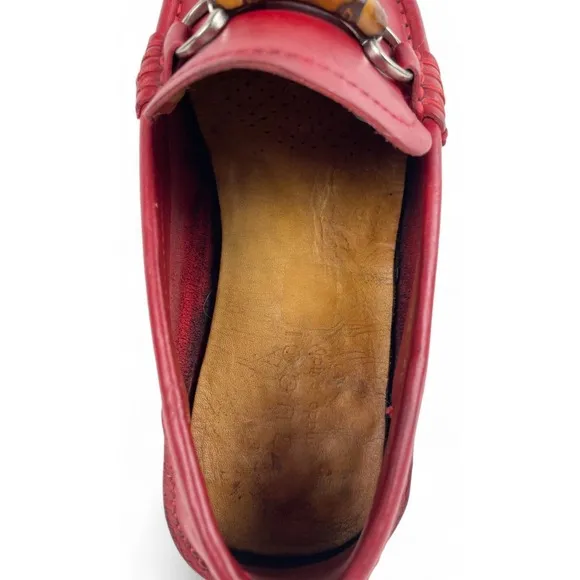 Gucci Loafers Womens 40.5 US 10.5 Red Leather Bamboo Horsebit Shoes Flats Luxury