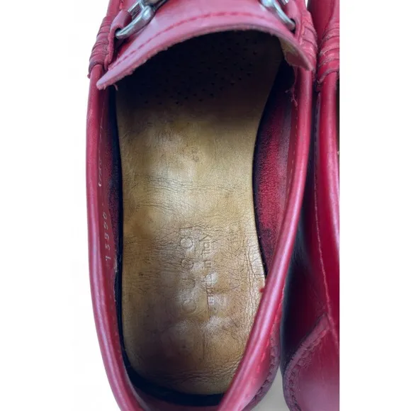 Gucci Loafers Womens 40.5 US 10.5 Red Leather Bamboo Horsebit Shoes Flats Luxury