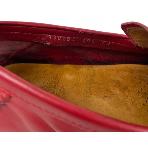Gucci Loafers Womens 40.5 US 10.5 Red Leather Bamboo Horsebit Shoes Flats Luxury