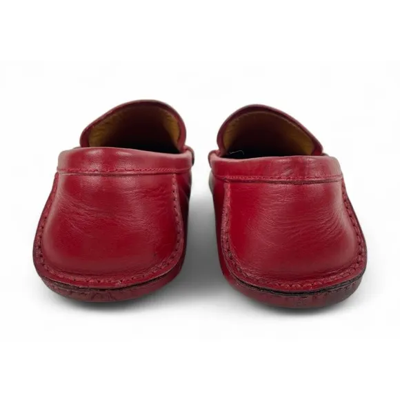 Gucci Loafers Womens 40.5 US 10.5 Red Leather Bamboo Horsebit Shoes Flats Luxury