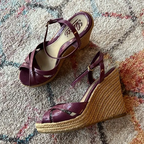 GUCCI Microguccissima GG Purple Patent Leather Espadrille Wedges - 37