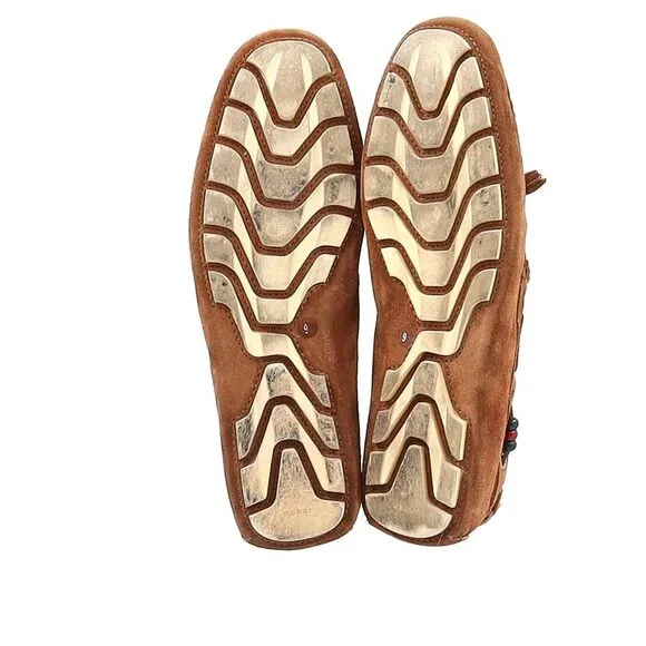 Gucci Tassel Detail Moccasins in Brown Suede