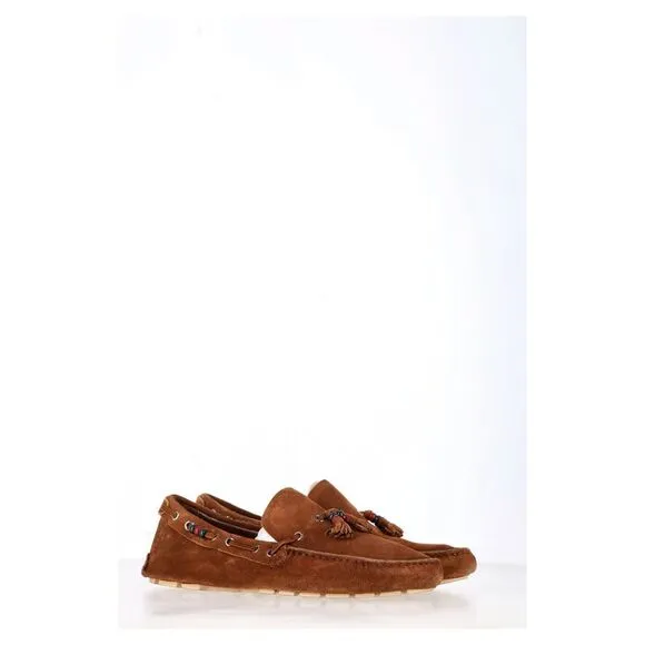 Gucci Tassel Detail Moccasins in Brown Suede