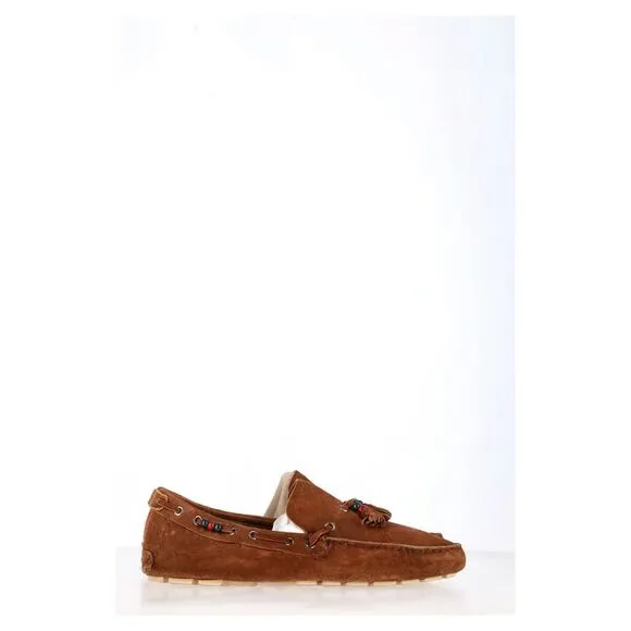 Gucci Tassel Detail Moccasins in Brown Suede