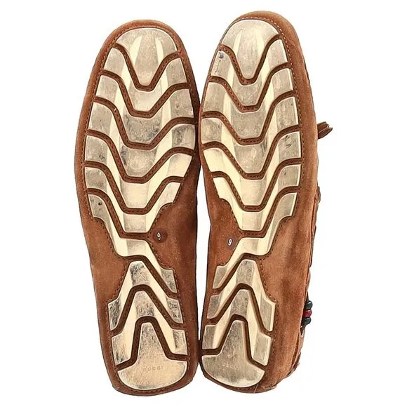 Gucci Tassel Detail Moccasins in Brown Suede
