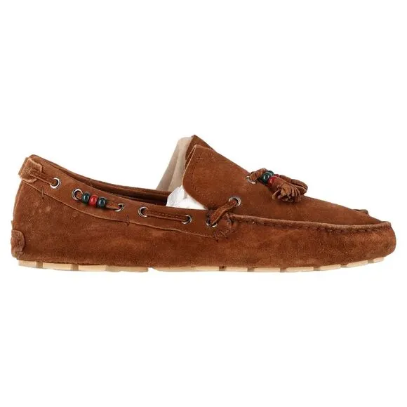 Gucci Tassel Detail Moccasins in Brown Suede