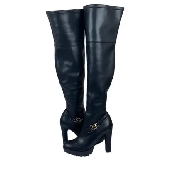 GUESS Size 6.5 Tailia Lug Platform Over The Knee Boots Black New