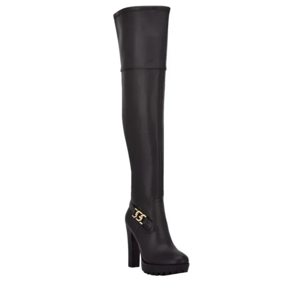 GUESS Size 6.5 Tailia Lug Platform Over The Knee Boots Black New