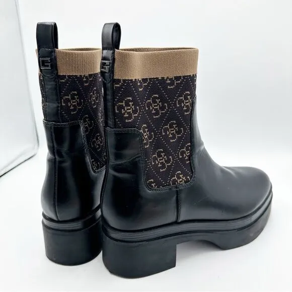 GUESS Women's Keanna Knit Detail Pull-On Lug Sole Faux Leather Chelsea Boots 8.5