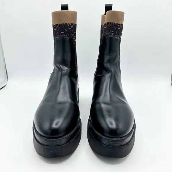GUESS Women's Keanna Knit Detail Pull-On Lug Sole Faux Leather Chelsea Boots 8.5