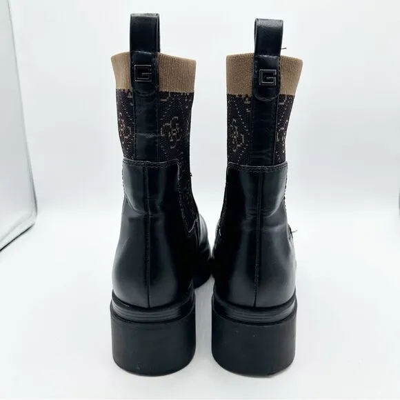 GUESS Women's Keanna Knit Detail Pull-On Lug Sole Faux Leather Chelsea Boots 8.5