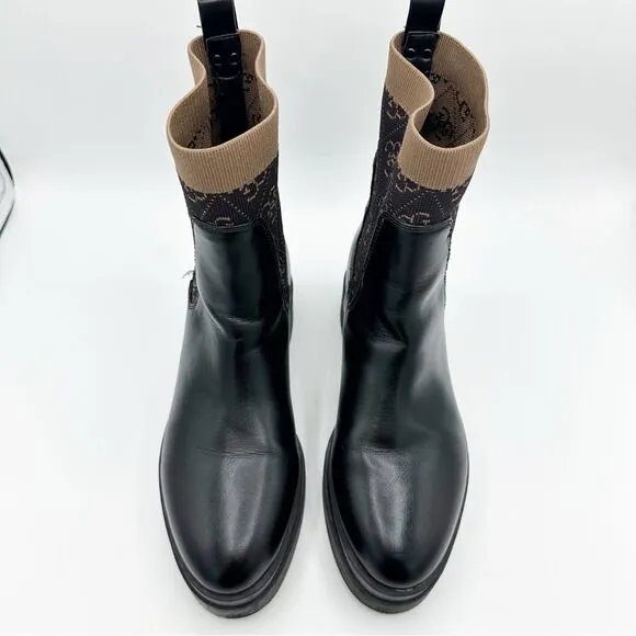 GUESS Women's Keanna Knit Detail Pull-On Lug Sole Faux Leather Chelsea Boots 8.5