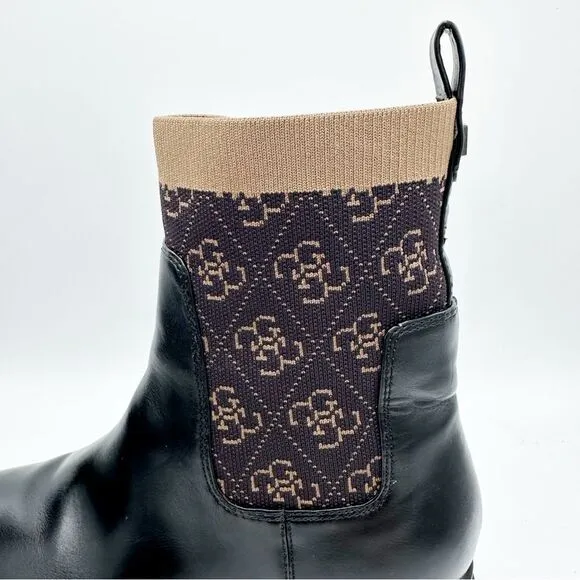 GUESS Women's Keanna Knit Detail Pull-On Lug Sole Faux Leather Chelsea Boots 8.5