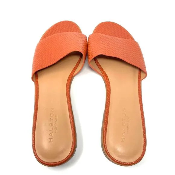 Halston | Orange Sandals Flats Leather Lauren 10