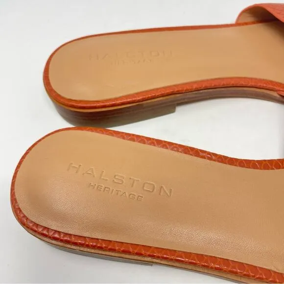 Halston | Orange Sandals Flats Leather Lauren 10
