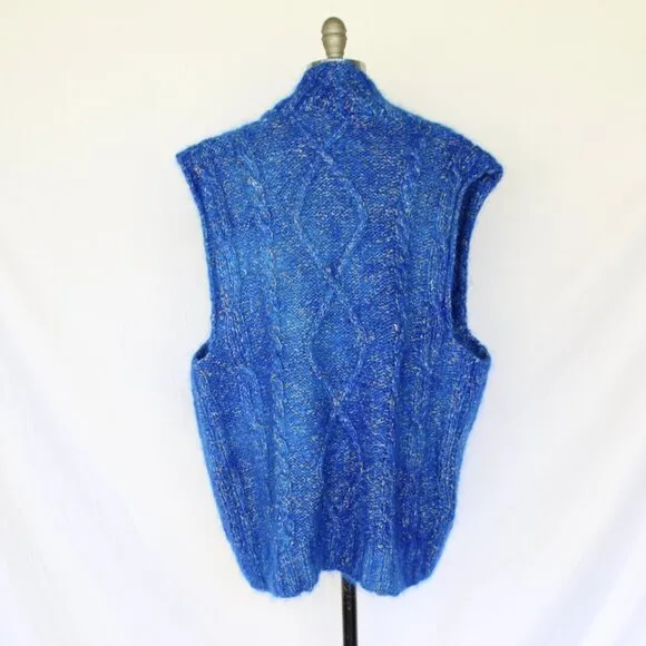 Hand crafted knit wool mohair teddy bear blue sweater vest fisherman Mr. Mittens