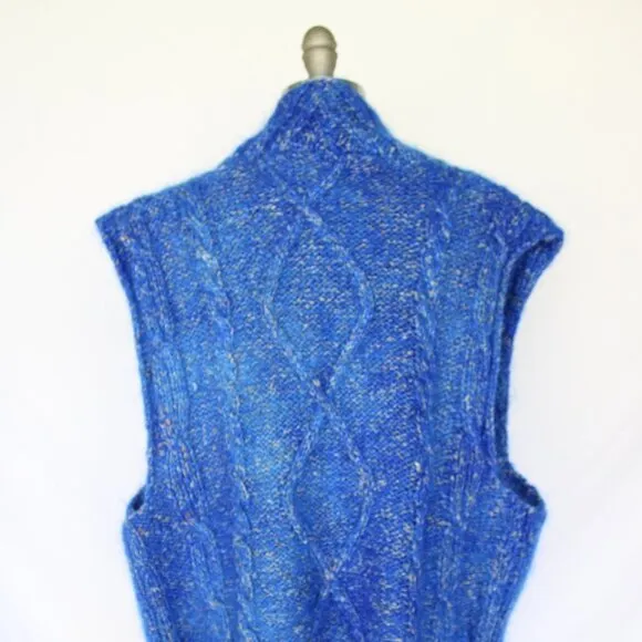 Hand crafted knit wool mohair teddy bear blue sweater vest fisherman Mr. Mittens
