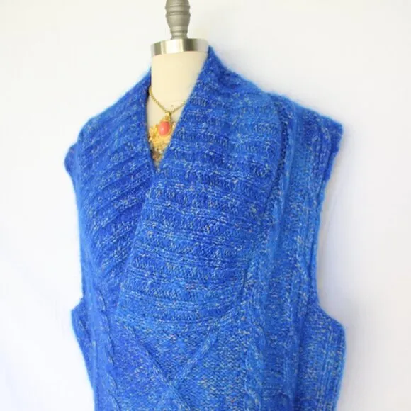 Hand crafted knit wool mohair teddy bear blue sweater vest fisherman Mr. Mittens