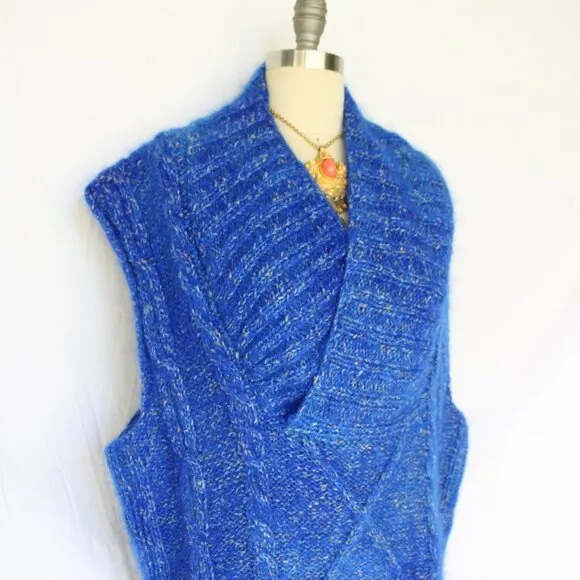 Hand crafted knit wool mohair teddy bear blue sweater vest fisherman Mr. Mittens