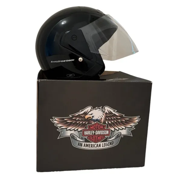 Harley Davidson Helmet Motorcycle Jet Gloss Black Moto Biker Gloves Size XXL