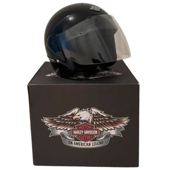 Harley Davidson Helmet Motorcycle Jet Gloss Black Moto Biker Gloves Size XXL