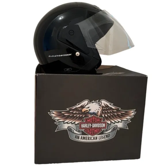 Harley Davidson Helmet Motorcycle Jet Gloss Black Moto Biker Gloves Size XXL